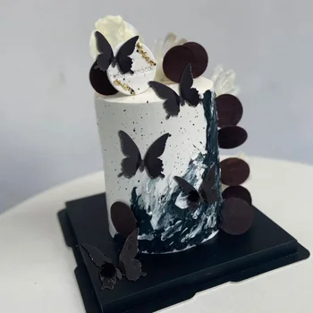 12pcs DIY Happy Birthday Cake Topper PVC 3D Melns Balts Tauriņš Valentīna Diena Kāzu Kūku Cilindrs Cepot Kūka Apdare