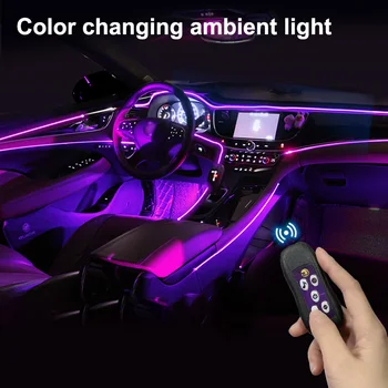 Auto salona Apgaismojuma Lentes RGB Vairāki Režīmi, Skaņas Kontroli, Dekoratīvās Apkārtējā Neno Lampa Ar USB Optisko Šķiedru Gaismas Strēmeles 3M