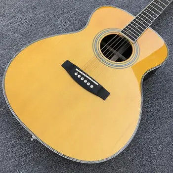 Rūpnīcas Pasūtījuma,Solid Spruce top OM28 akustiskā ģitāra 2019 Jaunu Fishbone saistošs,dzeltenā krāsa augšā,Ebony Fretboard,bezmaksas piegāde