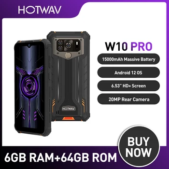 HOTWAV W10 Pro Mobilo Telefonu 6GB+64GB Android 12 IP68 Ūdensnecaurlaidīga Izturīgs Tālrunis Helio P22 6.53 Collu 20MP Atpakaļskata Kamera 15000mAh