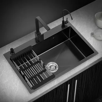 virtuves izlietne, Black nano-izlietnes vienvietīga sadzīves roku mazgāšana baseina virtuves liela 304 nerūsējošā tērauda izlietne izlietne, bļoda