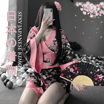Kimono Kleita Sieviete Sakura Japāņu Stila Geišas Kostīms Sexy Peldmētelis Yukata Pidžamu Meitene Sexy Apakšveļa Nightgowns Drēbes Puse