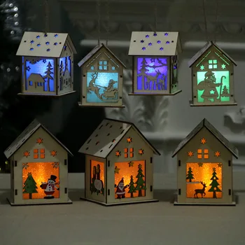 Ziemassvētku Pakas Mini LED Gaismas, Koka Māja, Ziemassvētku Rotājumi Komplekti, Ģimenes DIY Mākslas un Amatniecības Rotājumi Projektu