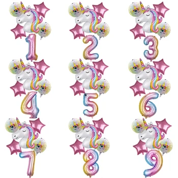 6pcs Unicorn Balonu Apdare, Dzimšanas dienas svinības Unicorn Tēmu Puse Bumbiņas Bērniem, Rotaļlietas, Dāvanu Skaits Ballon Globos Kāzu Dekori