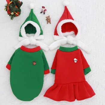 DualPet Pet Ziemassvētku Apģērbu, Siltu Suņa pelēkā vārna franču Buldogs Mopsis Ziemas Vilnas Svārki, Krekls ar Cepuri Apģērbu Tērpi