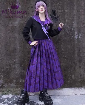 Japāņu Harajuku Meitenes Purpura Tauriņš Jūrnieks Kroku Ilgi Svārki, Gothic Lolita JK Studentu Mācību Vienādu Cosplay Kostīms