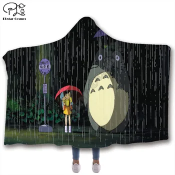 Anime Mans Kaimiņš Totoro Kapuci Segu Pieaugušo krāsains bērnu Sherpa Fleece Apģērba Segu Microfiber Gultas piederumi stils-4