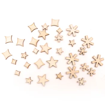 Koka Zvaigžņu Snowflake Pattern Garniture Roku darbs Amatniecības Mājas Dekorēšanas Piederumi Albumus Krāsošana DIY 5-15 mm 100gab