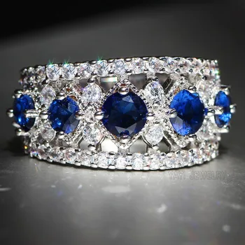 YaYI Fine Jewelry Modes Princese Raust Uzstādīt Sagriež Zilo Kubiskā Cirkonija Un Sudraba Krāsu Iesaistīšanās Kāzu Svinības Mīļotājiem Dāvanu Gredzeni