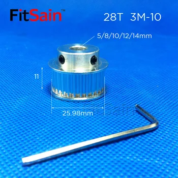 FitSain-3M 28T Sinhronais Riteņu Platums 10mm Alumīnija Sakausējuma Trīsi Caurumu 5/8/10/12/14mm
