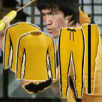 Cīņas Mākslas Komplekti Vīriešiem Cosplay Bruce Lee Classic Dzeltena Kung Fu Vienotu Kostīmu Spēle Nāves Ķīniešu Tradicionālā Ušu Tracksuit