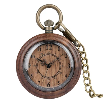 Koka Gadījumu Kabatas Pulksteņu Vīriešiem Izsmalcinātu arābu Cipariem Dial Piederumu Classic Aptuvenu Ķēdes Kulons Pulkstenis Reloj de madera