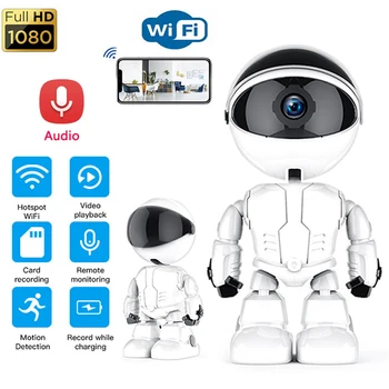 1080P Robotu Kameras 360° IP Security Camera WiFi Bezvadu Novērošanas Kameras Nakts Redzējums Auto Izsekošanas Fotokameru Baby Monitor