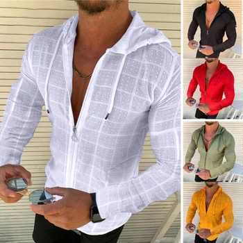 Modes Long Piedurknēm Pelēkā Vārna Rāvējslēdzēju T Kreklu Apdruka Vīriešu Apģērbs Vasaras Tīrtoņa Krāsu Gadījuma Pleds Drukāt Atvērto Valdziņu Plānas T Mens
