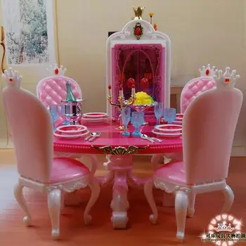 patiesu princess barbie pusdienu galda mēbeles komplekts 1/6 bjd lelles accessorie virtuves skapī rotaļlieta dāvana