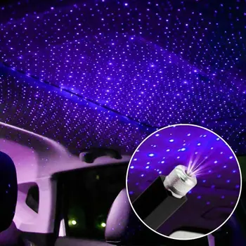 Mini LED Auto Jumta Zvaigžņu Nakts Gaismas Projektors Atmosfēru, Galaxy Lampas USB Dekoratīvu Lampu Regulēšana Auto Interjera Dekori Gaismas