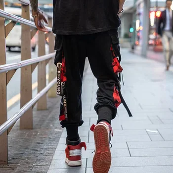 Kravas Harēma Bikses Ar Augstu Vidukli Gadījuma Punk Rāvējslēdzēja Sānu Kabatas Bikses Modes Vīrietis Sievietes Joggers Melnas Bikses Hip Hop Streetwear