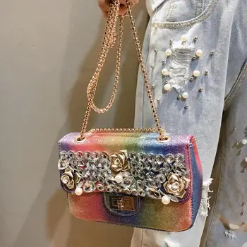 Luksusa dimanta vakara soma modes rhinestone ķēdes pleca soma messenger bag augstas kvalitātes dāmas somas un somas Bolso Mujer