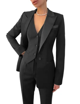 Formālas Biznesa Sievietes Tērps Komplekts Biroja Darba 3 Gabali Uzstādīt Iecirtums Atloks, Viena Krūšu Veste Dāmu Tērpus Kāzu Tuxedos Puse