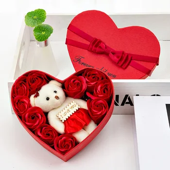 Valentīna Diena 10 ziepes ziedu, dāvanu kastē rose puķu kastes lācis pušķis svētku dāvanu apdare DIY apdare dzimšanas dienas dāvana