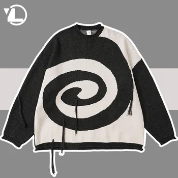 Hip Hop Trikotāžas Džemperis Vīriešiem Streetwear Harajuku Whirlpool Pušķis Dizaina Džemperi Džemperi Y2K Punk Gothic Mīksti Džemperi Pāri