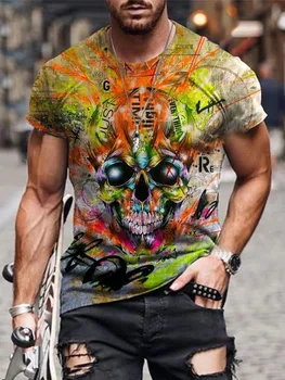 Ir 2021. Lielgabarīta T Krekli Vīriešu Krāsains Grafiti Drukāšanas Vasaras Īsām Piedurknēm Elpojošs O Kakla Streetwear Vīriešu Ikdienas Apģērbu