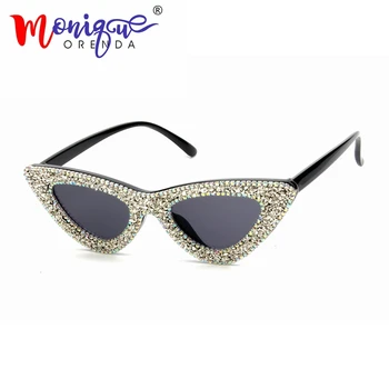 2018 Cat Eye Saulesbrilles Sieviešu Vintage Zīmola Small luxury Rhinestone Saulesbrilles Modes toņos sievietēm Oculos de sol