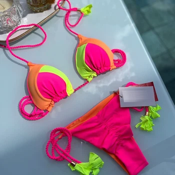 Mikro Bikini Push Up Sieviešu Peldkostīmi 2023 Sexy Bikini Komplekts Brazīlijas Sieviešu Peldkostīmi Bloķēt Krāsu Biquini Peldkostīms Beachwear