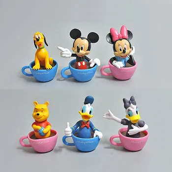 6pcs/Daudz 7cm Mickey Minnie un Donald Duck Kafijas Tasi Attēls Rotaļlietu Modeļu Lelle Statuetes Mājas Biroja Apdare