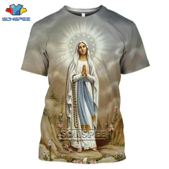 LIASOSO 3D Guadalupe Jaunavas Marijas Katoļu Print T-krekls Vasaras O-veida kakla Modes Gadījuma Īsām Piedurknēm Harajuku Stils Apģērbu Augšu