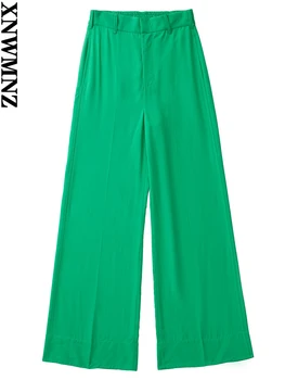 XNWMNZ sievietēm Zaļā modes plūst palazzo bikses sieviešu elastīga josta gadījuma augsta vidukļa plaša kāju bikses, sieviešu apģērbs