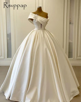 Vintage Pie Pleca Dubaija Sievietēm Līgavas Kāzu Tērpi Elsojošs Bumbu Kleita Ziloņkaula Satīna Eleganta Kāzu Kleita 2022