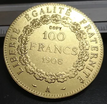 1908. gada Francijas 100 Franku Kopēt Zelta Pārklājumu monētas