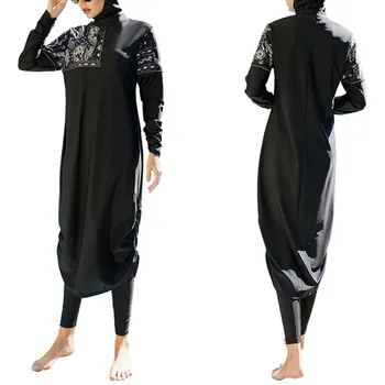 Sievietēm Musulmaņu Peldkostīmu Swimwears Burkini Muslem Viss Melns Ar Garām Piedurknēm Ziedu Drukāt Beachwear Sieviešu Peldkostīms