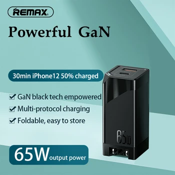 Remax RP-U73 Balts Melns Ceļošanas Reizes USB Ātrās Uzlādes Tajā Pašā Laikā Usb-C Pd Mobilo Ātri 65W Gan Sienas Lādētāju