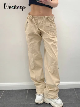 Weekeep Haki Taisni Kravas Bikses y2k Estētisko Aukliņu Zemu Pieaugumu Baggy Gadījuma Bikses Harajuku Streetwear Sieviešu Bikses Retro