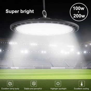 100W 150W 200W UFO LED High Bay Gaismu, IP65 Waterproof Bay Lampas Super Spilgti AC220V Rūpniecības Apgaismojums Noliktavā Tirgus Stadions