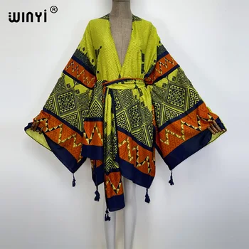 WINYI 2022 Amerikā Vasaras Sieviešu Jaciņa dūriens drēbes Kokteilis sexcy Boho Maxi Āfrikas Brīvdienu Plats Piedurkņu Zīda Drēbes