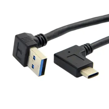 Dubultā elkoņa Tips-C USB uz USB-vīrietis USB3.1 C Tipa Vīriešu 90 Grādu pa Kreisi, pa Labi Leņķveida savienotājs īss Barošanas kabelis melns
