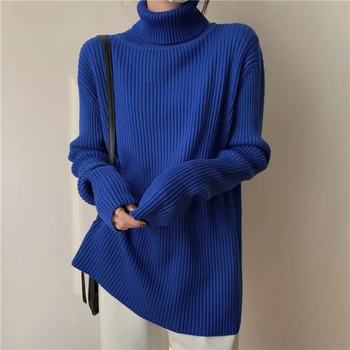 Modes Sieviešu Džemperi Ir 2021. Streetwear Vilnas Puloveri Augstu Uzrullētu Apkakli Adīta Ar Garām Piedurknēm Top Melnās Korejiešu Stilā, Ziemas Drēbes Sievietei