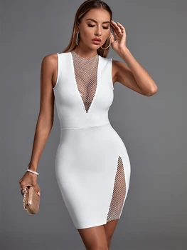 Pārsējs Kleita 2022 Jaunu Sieviešu Balta Bodycon Kleita Elegantu un Seksīgu Vakaru Klubā Puse Kleita Augstas Kvalitātes Vasaras Modes Apģērbs