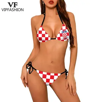 VIP MODES Sieviešu Peldkostīmu Vasarā Bikini Komplekts Push Up Sieviešu Beachwear Horvātija Karoga Iespiesti Bikini peldkostīms