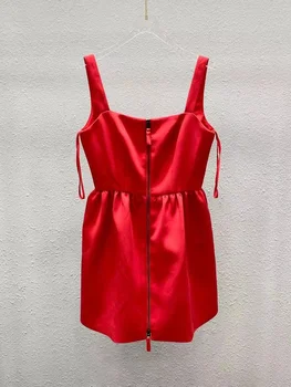 Skrejceļa Modes Mini Sarkana Kleita 2022 Sieviešu Vasaras Spageti Siksnas Cietā Elegants Augstākās Kvalitātes Puses Brīvdienas Kleita
