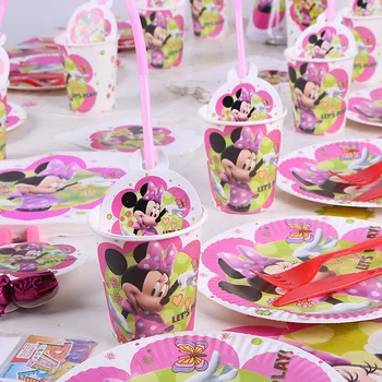 Minnie Mouse Puses Piederumi Papīra Kausa Plāksnes Lodziņā Soma Cepures Bērniem, Meitenēm, Bērnu Dušas, Dzimšanas Dienas Puse Dekorācijas Komplekti