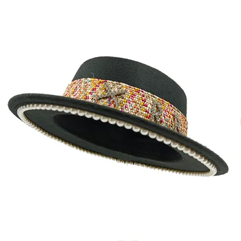 Pērle fedora filca cepuru sieviešu franču eleganta cepure unisex punktu urbt rudens un ziemas fedora platām malām džeza cepuri flat cap