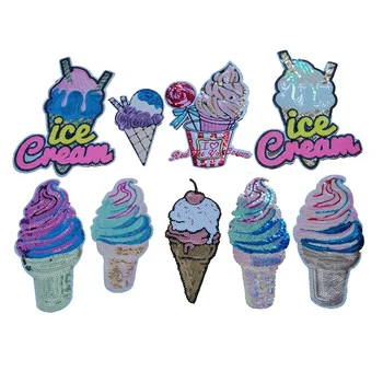 Krāsains saldējums Plāksteris Dzelzs Par Sequined Žetons Uzlīmes Izšūti Piešūt Ielāpus Apģērbu Diy daudzi dizains mazu saldējuma