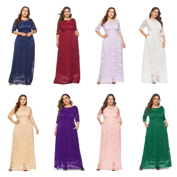 13 Cietā Krāsas Sieviešu Mežģīņu Gara Kleita Plus Size XL 6XL Elegantas Vakara Kleitas Lielie Izmēri Dzimšanas diena Apģērbu Puse Vasaras